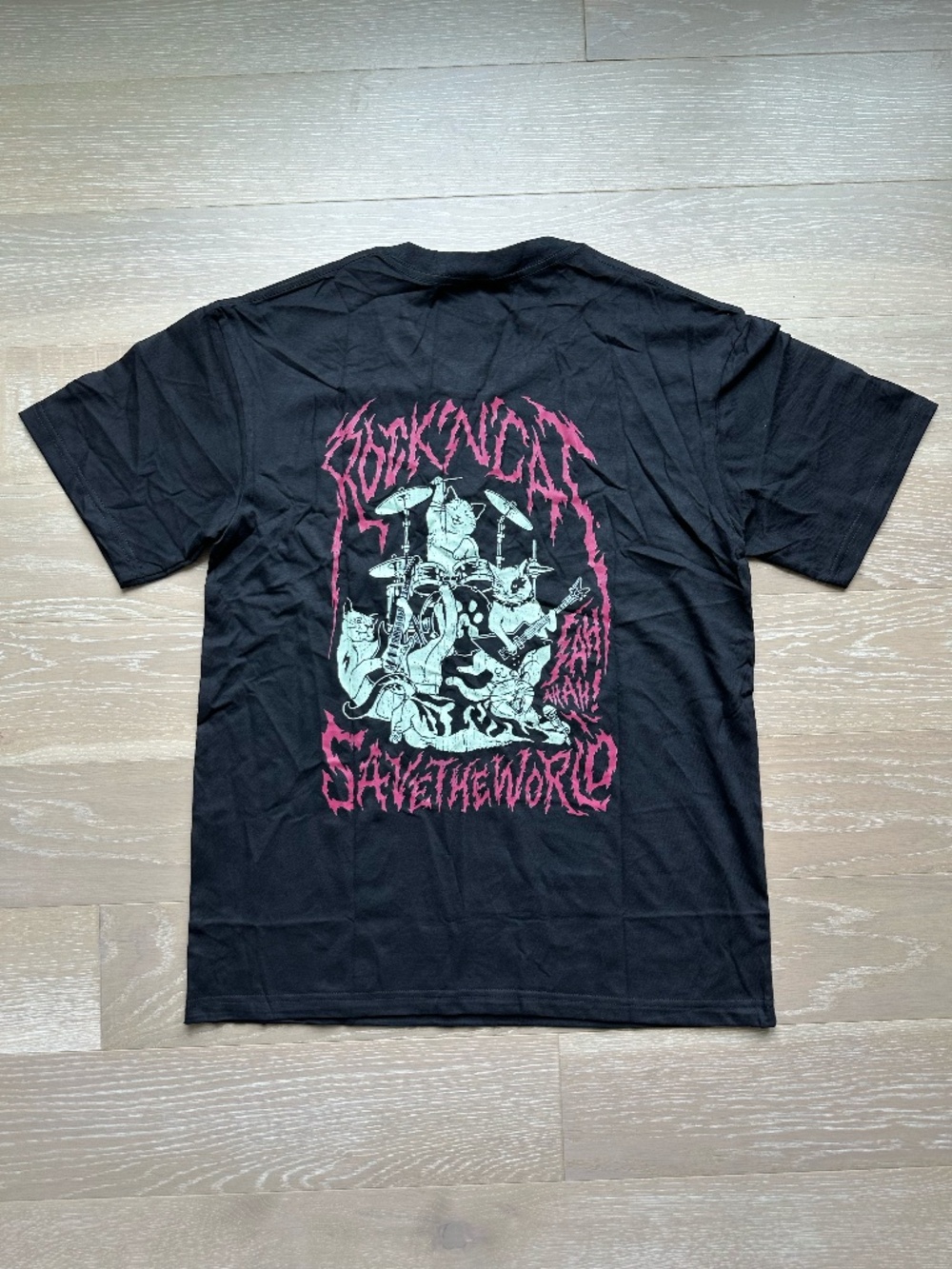 Rocking Band Cat Black Graphic Tee 100% Cotton NWOT